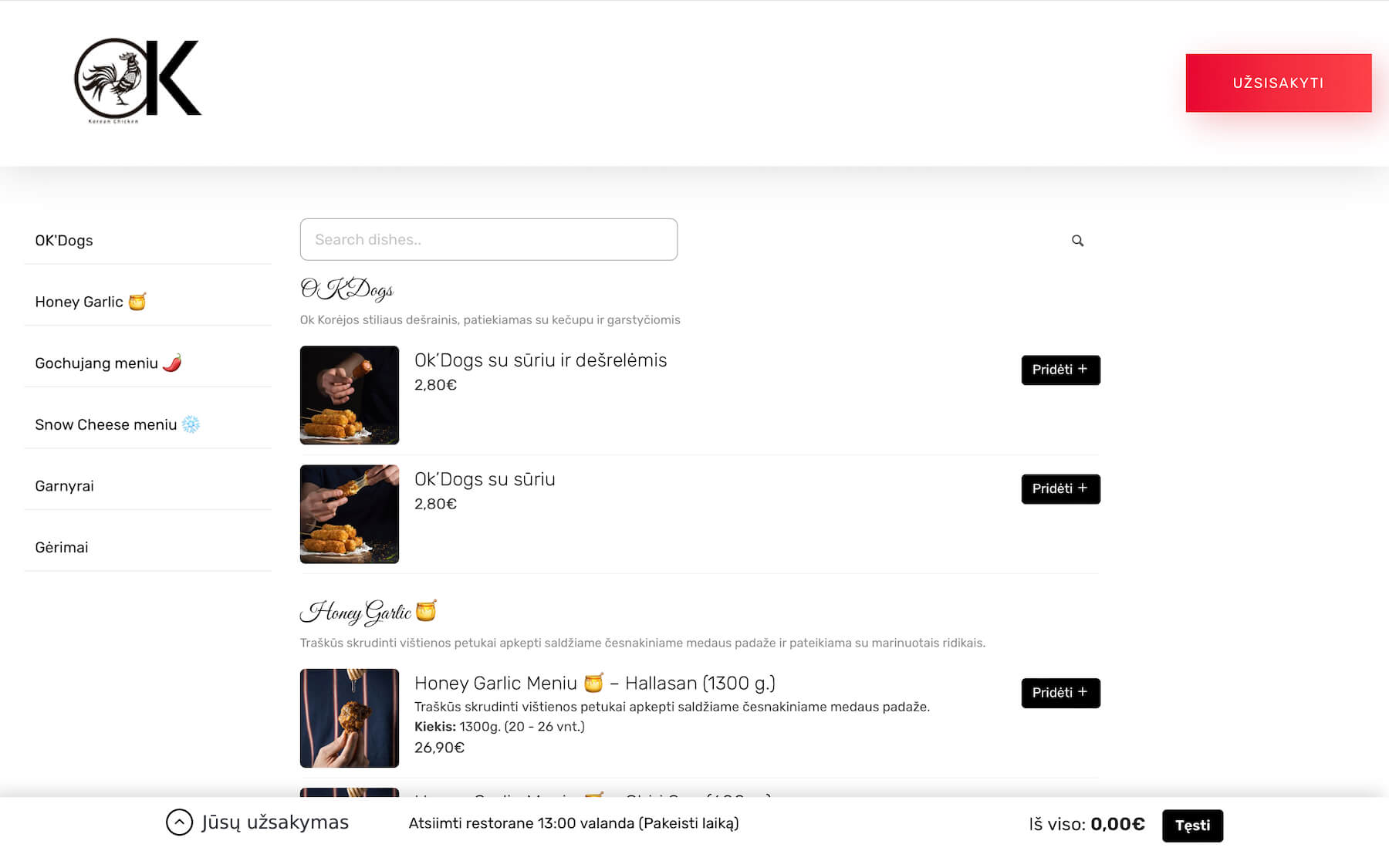 Web design for a Korean restaurant: OK Korean Chicken