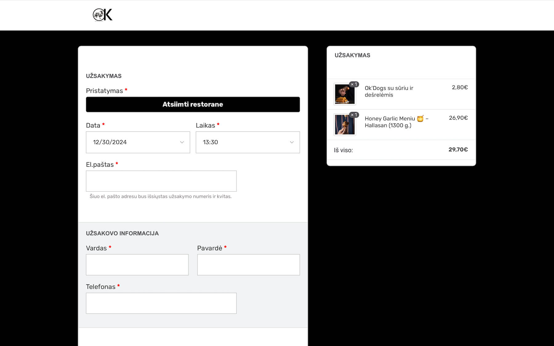 Web design for a Korean restaurant: OK Korean Chicken