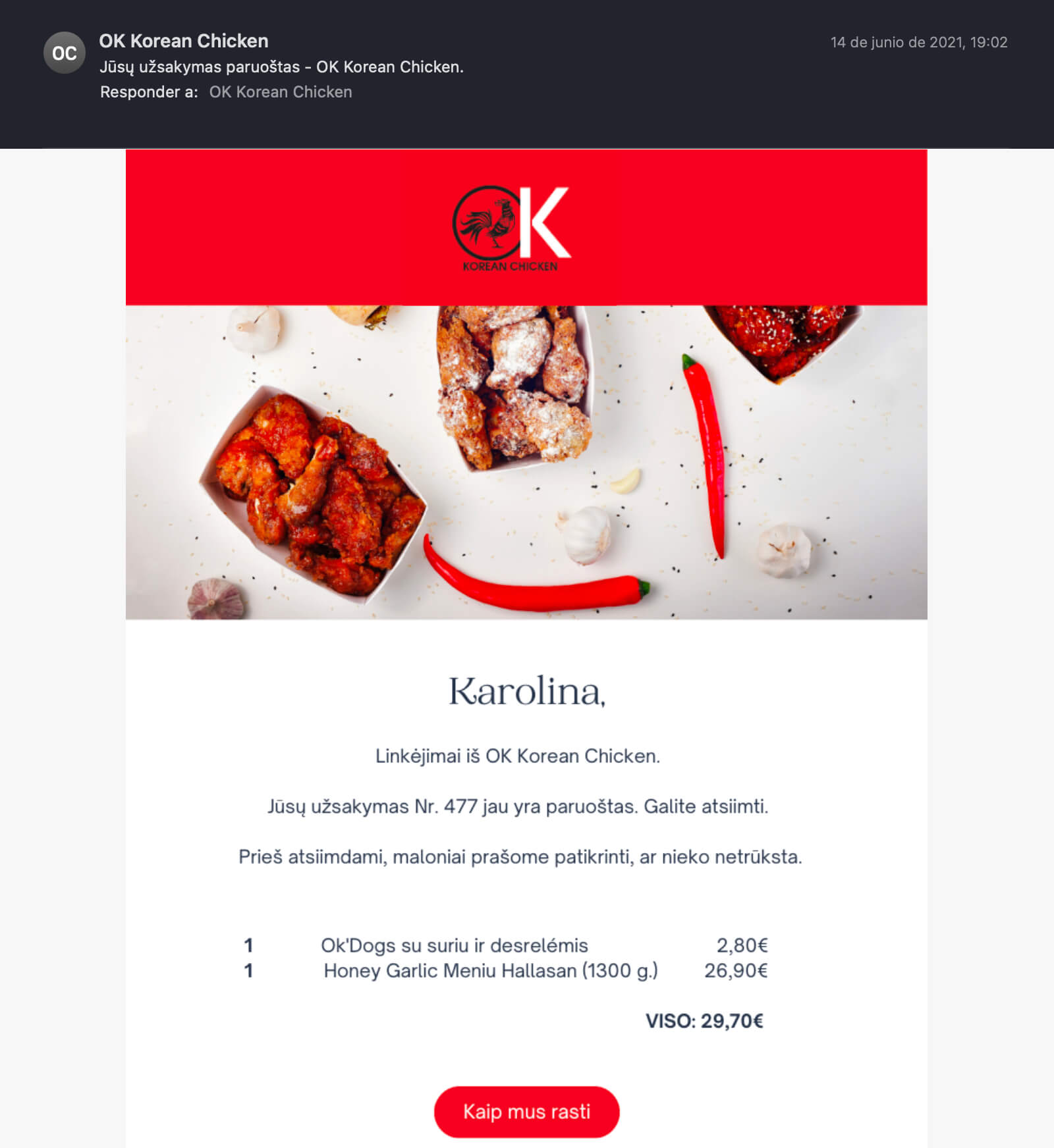 OK Korean Chicken - Email 1